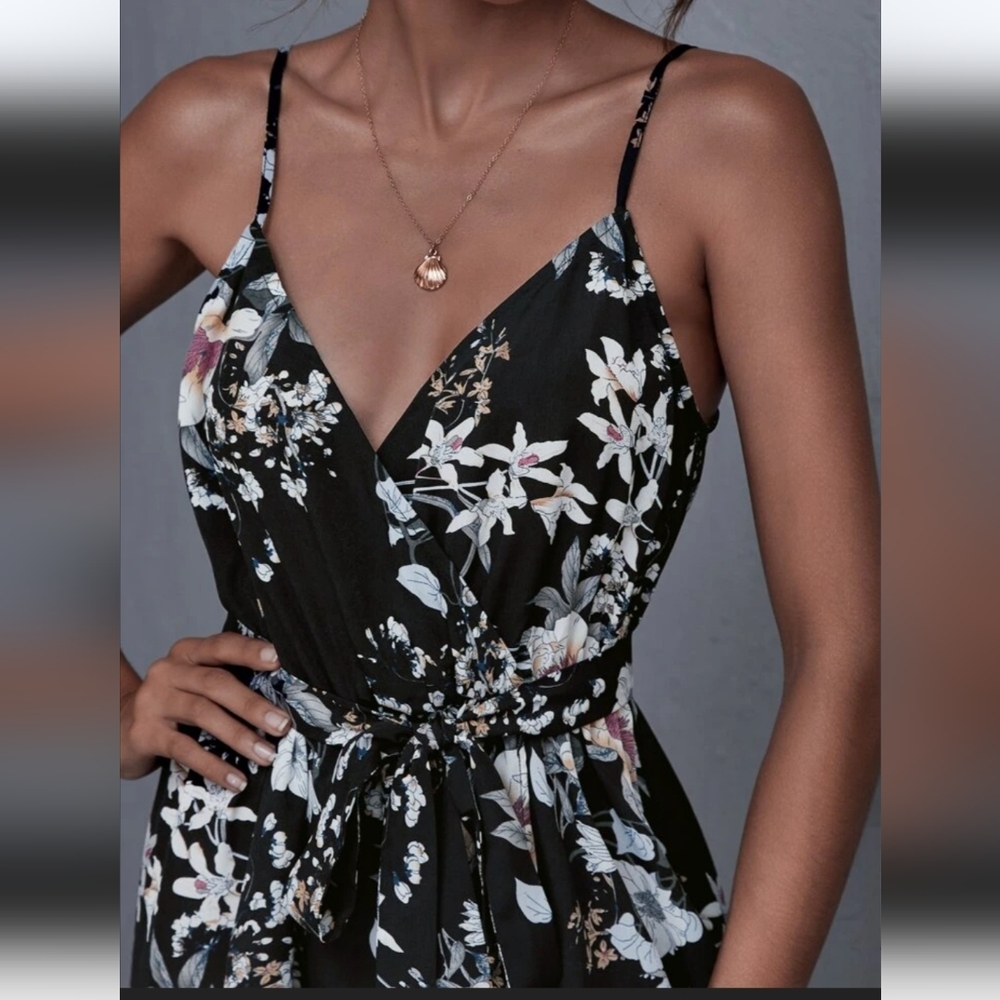 NWT Wrap Black Floral Cami Belted Maxi Dress ~SZ MEDIUM - Picture 4 of 10